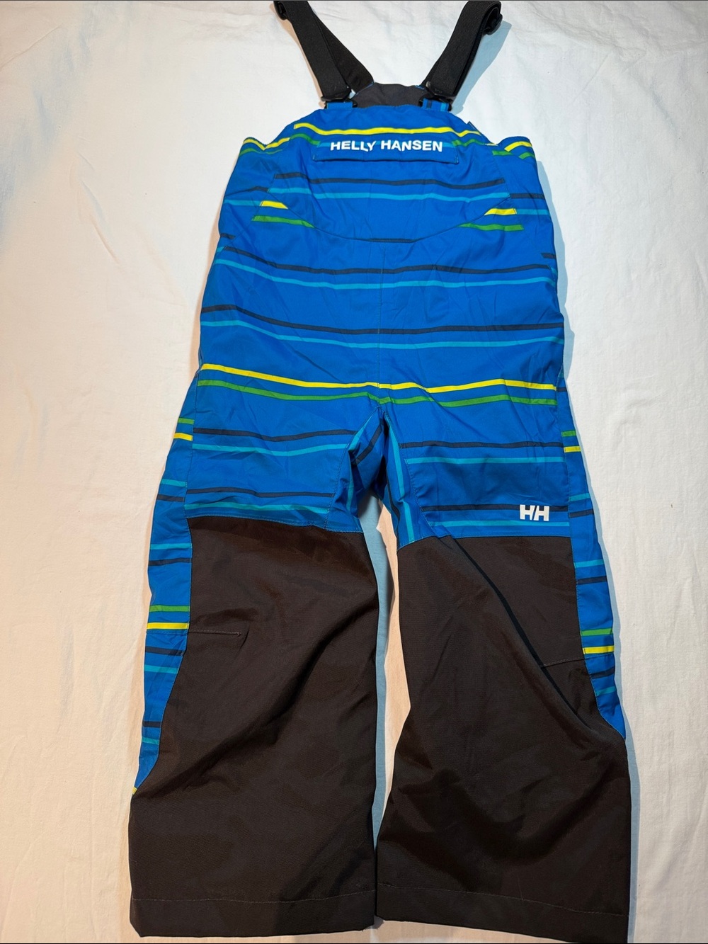 Helly Hansen NEW Blue Striped Kids Snow Overalls with Neon Green Accents
